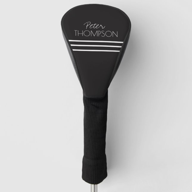 Einfache 3 Streifen Name Schwarz Golf Headcover (Vorderseite)