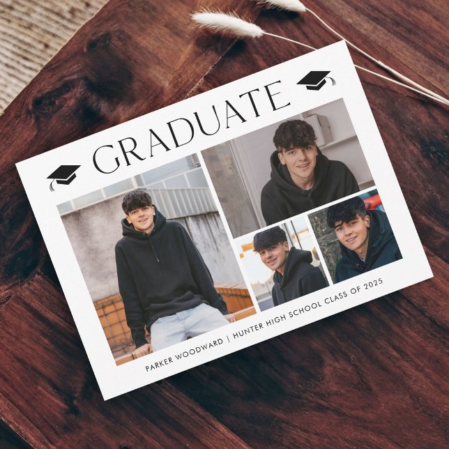 Einfache 4-Foto-Abschluss Magneteinladung (Simple photo collage graduation announcement magnetic card.)