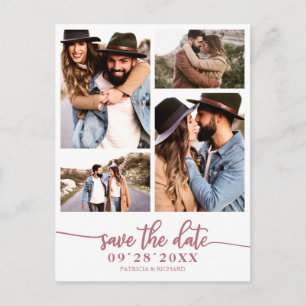 Einfache 4-Foto-Collage Hochzeit Save The Date Postkarte
