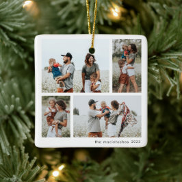 Einfache 4 Foto Collage Script Frohe Weihnachten Keramikornament