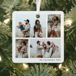 Einfache 4 Foto Collage Script Frohe Weihnachten Ornament Aus Metall