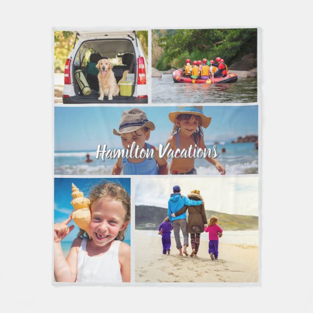 Einfache 5-FotoCollage Personalisiert Fleecedecke (Vorderseite)