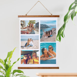 Einfache 5-FotoCollage Wandteppich Mit Holzrahmen