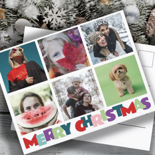 Einfache 6 Insta Foto Collage Frohe Weihnachten Postkarte