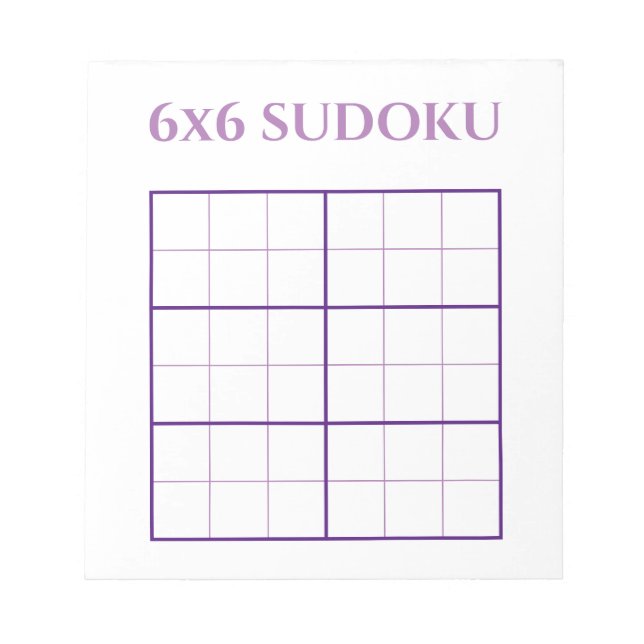 Einfache 6 x 6 Lila weiße Sudoku-Grid-Vorlage Notizblock (Vorderseite)