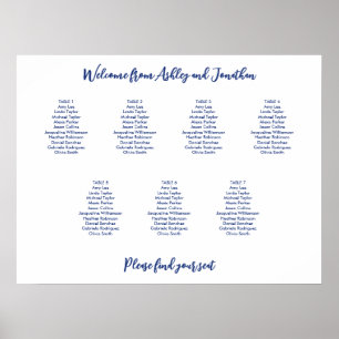 Einfache 7 Tabelle Dunkelblaue Sitzkarte Poster