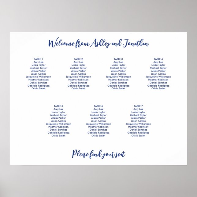Einfache 7 Tabelle Dunkelblaue Sitzkarte Poster (Vorne)