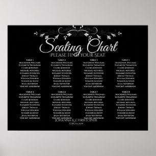 Einfache 8-Tisch-Grau auf der schwarzen Hochzeitss Poster