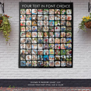 Einfache 90-Foto Collage Personalisiert Black Wandteppich