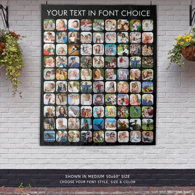 Einfache 90-Foto Collage Personalisiert Black Wandteppich (Von Creator hochgeladen)