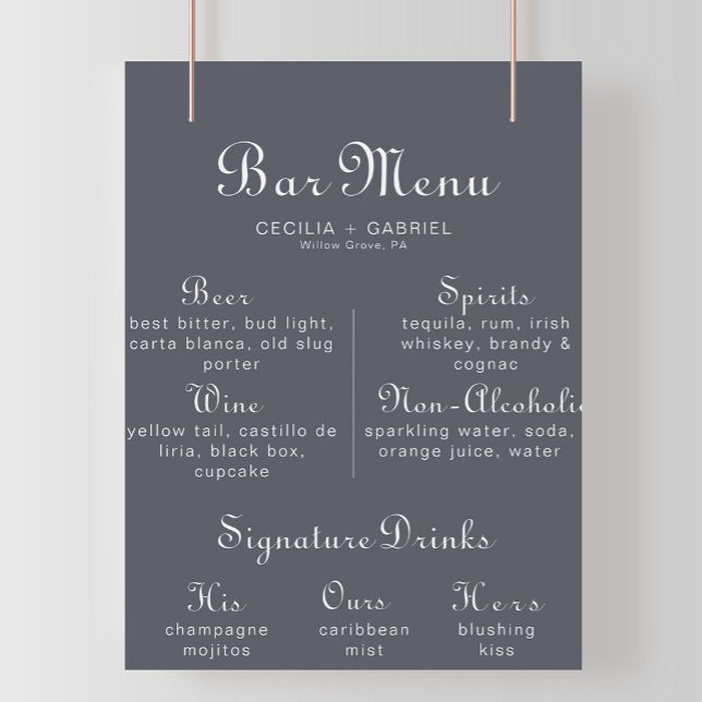 Einfache Abend Boho Wedding Bar Menu Poster (Von Creator hochgeladen)