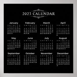 Einfache aber elegante Schwarze 2023-Kalender | Po Poster
