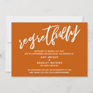 Einfache abgesagte Hochzeit verbrannt Orange Bedau Einladung