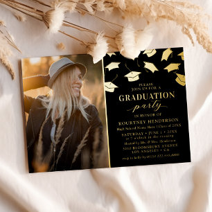 Einfache Abschluss Black Gold Foil Einladung