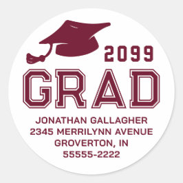 Einfache Abschluss Maroon Year GRAD Rücksendeadres Runder Aufkleber