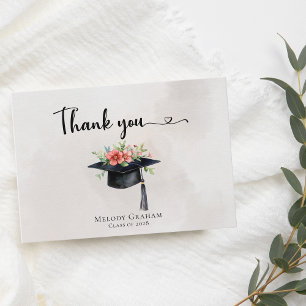Einfache Abschlussmützen-Blumen Moderne Graduierun Dankeskarte