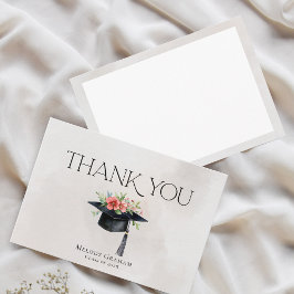 Einfache Abschlussmützen-Blumen Moderne Graduierun Dankeskarte