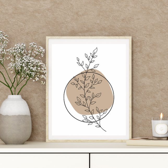 Einfache Abstrakte minimale Boho Style Leaf Round Poster (Von Creator hochgeladen)