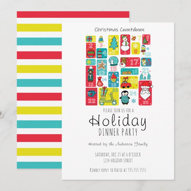 Einfache Adventskalender Party Einladung (Vorne/Hinten)