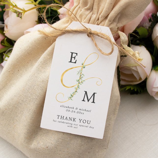 Einfache Ampersand-Monogramm-Botanische Hochzeit Geschenkanhänger (Von Creator hochgeladen)