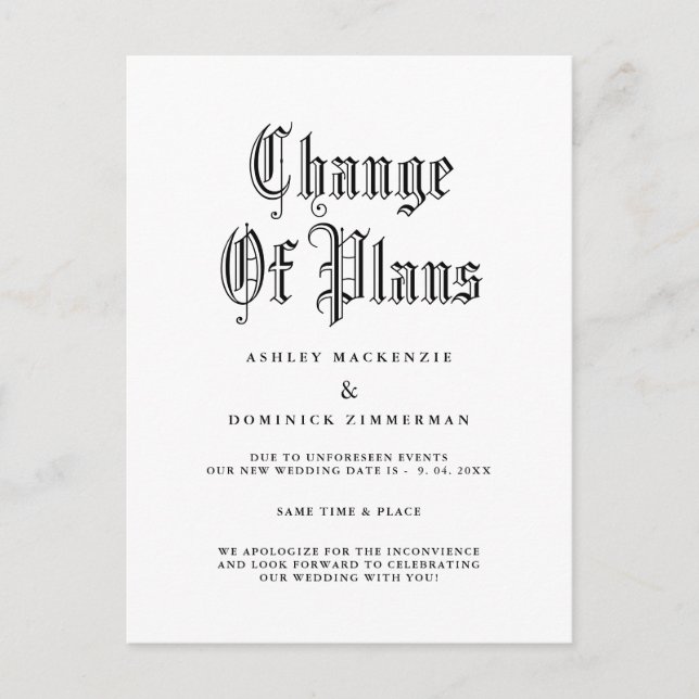 Einfache Änderung bei gotischen Hochzeiten Ankündigungspostkarte (Vorderseite)