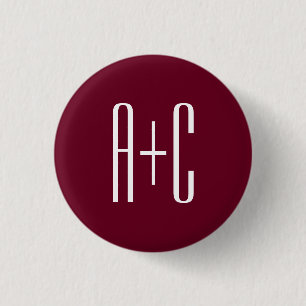 Einfache Anfangsbuchstaben für Paare   Weiß & Burg Button