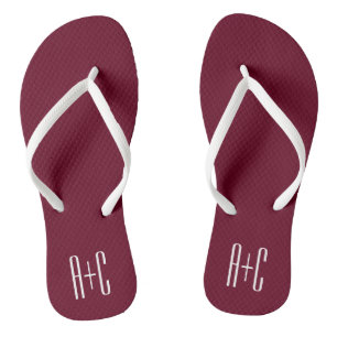 Einfache Anfangsbuchstaben für Paare Weiß & Burg Flip Flops