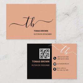 Einfache Anfangsbuchstaben | Pfirsich und schwarz Visitenkarte
