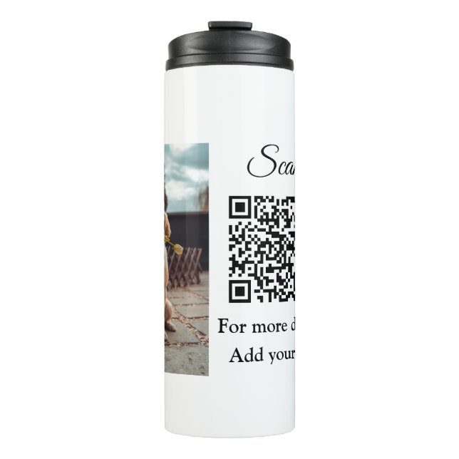 Einfache Angaben zum Tiernamen QR-Code hinzufügen  Thermosbecher (Vorderseite)