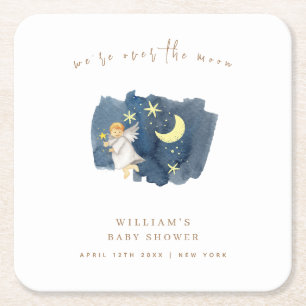 Einfache Angel Moon Star Kinderdusche Rechteckiger Pappuntersetzer
