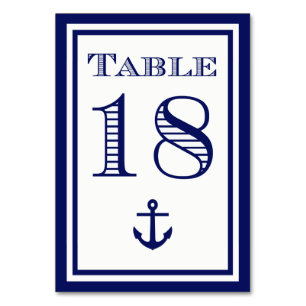 Einfache Anker-Tischkarte mit Navy-Blauem Rahmen # Tischnummer