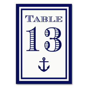 Einfache Anker-Tischkarte mit Navy-Blauem Rahmen # Tischnummer