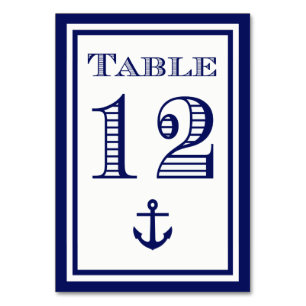 Einfache Anker-Tischkarte mit navyblauem Rahmen #1 Tischnummer