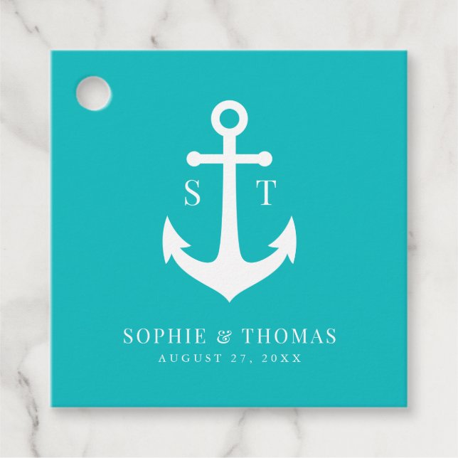 Einfache Ankerhochzeit mit benutzerdefinierter Hin Geschenkanhänger (Vorderseite)