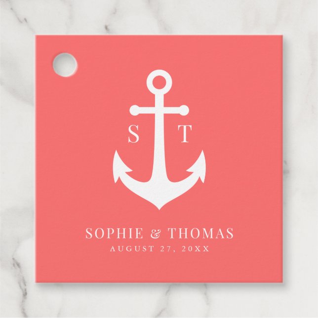 Einfache Ankerhochzeit mit benutzerdefinierter Hin Geschenkanhänger (Vorderseite)