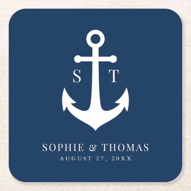 Einfache Ankerhochzeit mit benutzerdefinierter Hin Rechteckiger Pappuntersetzer (Vorderseite)