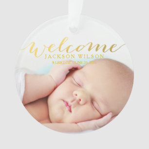 Einfache Ankündigung des modernen Baby Birth Foto Ornament