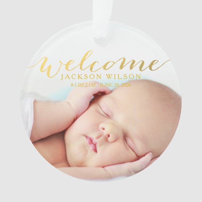 Einfache Ankündigung des modernen Baby Birth Foto Ornament (Vorderseite)