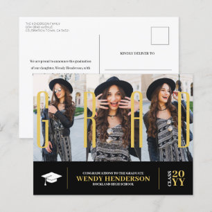 Einfache Ankündigung eines modernen Graduate Black Postkarte