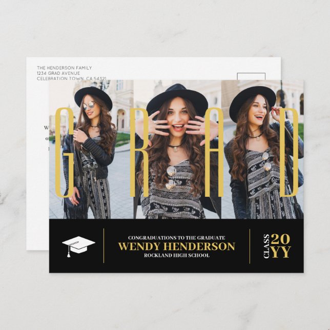 Einfache Ankündigung eines modernen Graduate Black Postkarte (Vorne/Hinten)