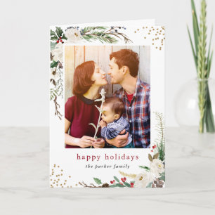 Einfache Anmutige Winter Botanik Foto Grußkarte Feiertagskarte