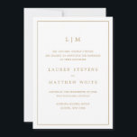 Einfache antike Gold Monogram Elegante Hochzeit Ankündigung<br><div class="desc">Einfache Hochzeitsankündigung mit modernem und elegantem Design, oben mit zwei Buchstaben-Monogramm und Ihren Details, umgeben von einer dünnen Grenze. Der gesamte Text ist in einem Imitat goldfarben, über einem weißen Hintergrund, und die Schriftart und Hintergrundfarben können durch Klicken auf die Schaltfläche "Anpassen" in beliebig viele Farben geändert werden. Die Vorlage...</div>