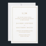 Einfache antike Gold Monogram Elegante Hochzeit Ankündigung<br><div class="desc">Einfache Hochzeitsankündigung mit modernem und elegantem Design, oben mit zwei Buchstaben-Monogramm und Ihren Details, umgeben von einer dünnen Grenze. Der gesamte Text ist in einem Imitat goldfarben, über einem weißen Hintergrund, und die Schriftart und Hintergrundfarben können durch Klicken auf die Schaltfläche "Anpassen" in beliebig viele Farben geändert werden. Die Vorlage...</div>