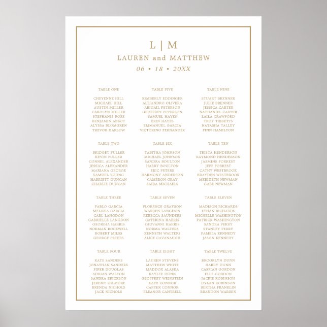 Einfache antike Gold Monogram Elegante Hochzeit Poster (Vorne)