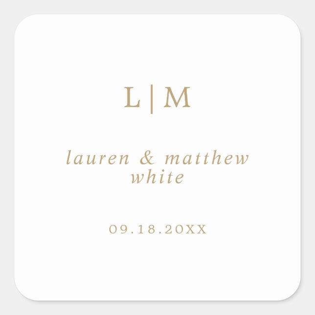 Einfache antike Gold Monogram Elegante Hochzeit Quadratischer Aufkleber (Vorderseite)
