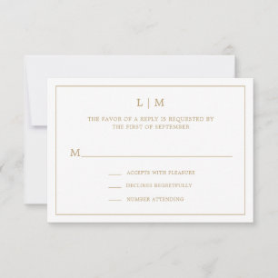 Einfache antike Gold Monogram Elegante Hochzeit RSVP Karte