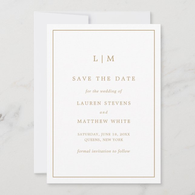 Einfache antike Gold Monogram Elegante Hochzeit Save The Date (Vorderseite)