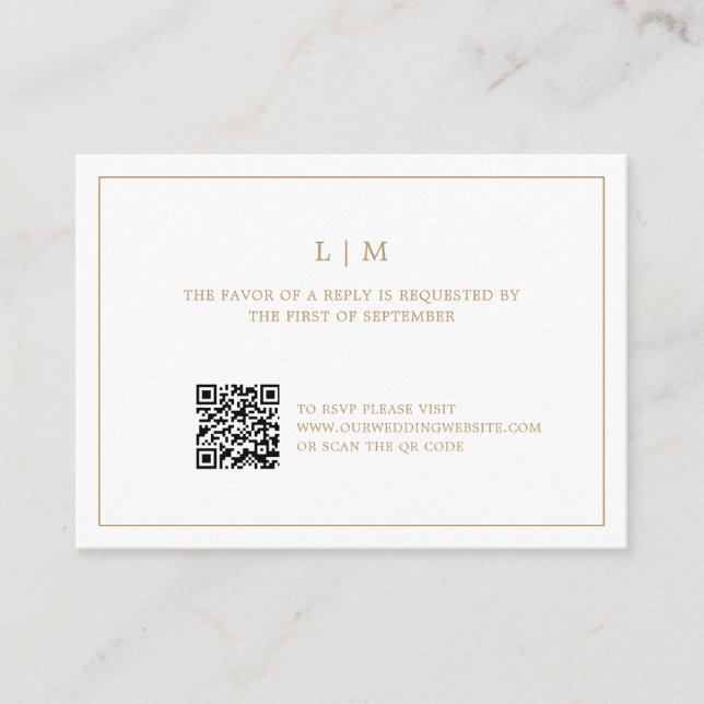 Einfache antike Gold Monogram QR Code Hochzeit RSV Mitteilungskarte (Vorderseite)