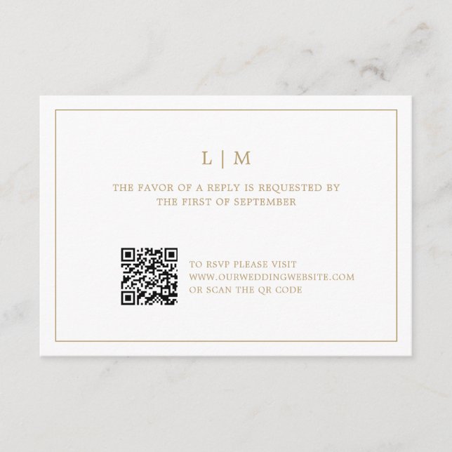 Einfache antike Gold Monogram QR Code Hochzeit RSVP Karte (Vorderseite)
