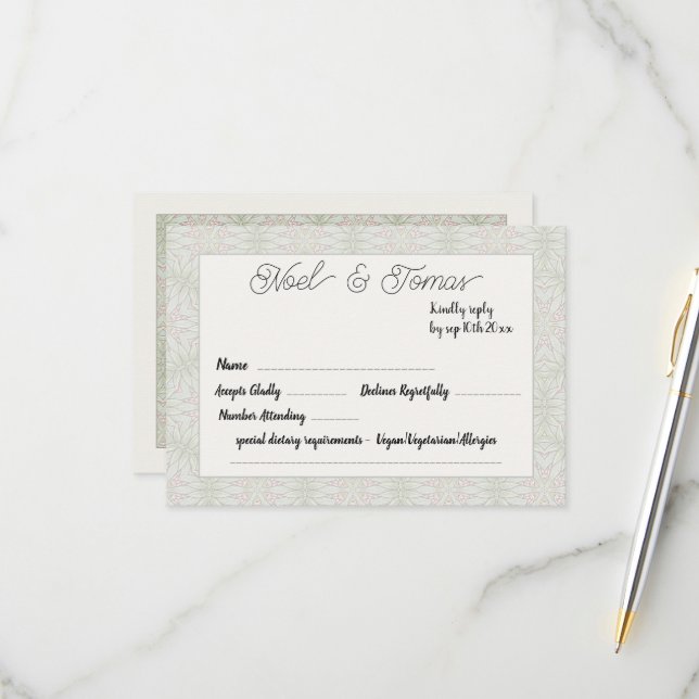 Einfache Antwortkarte für die grüne Farbwiedergabe RSVP Karte (Vorderseite/Rückseite Beispiel)